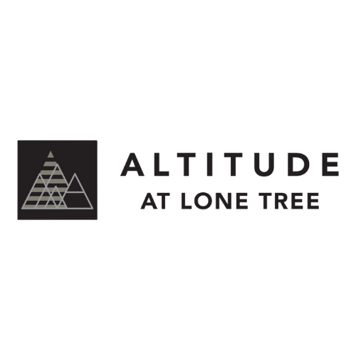 A logo with a mountain and the words "Altitude at Lone Tree" in front of it.